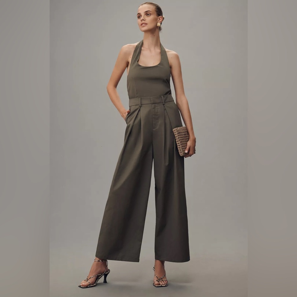 Anthropologie Flat White Halter Jumpsuit sz L NWT